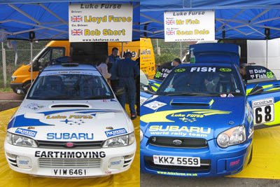 Lloyd's and Richard's cars in the service area