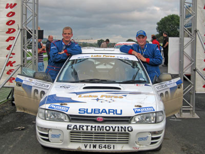 Lloyd Furse and Rob Short at the finish line of the Woodpecker Stages Rally where they were confirmed as British Trials and Rally Drivers Association Under 21 Champions for 2006