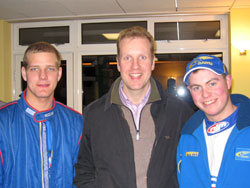 Lloyd and Rob with Phil Mills of the Subaru World Rally Team after the Wydean Forest Rally